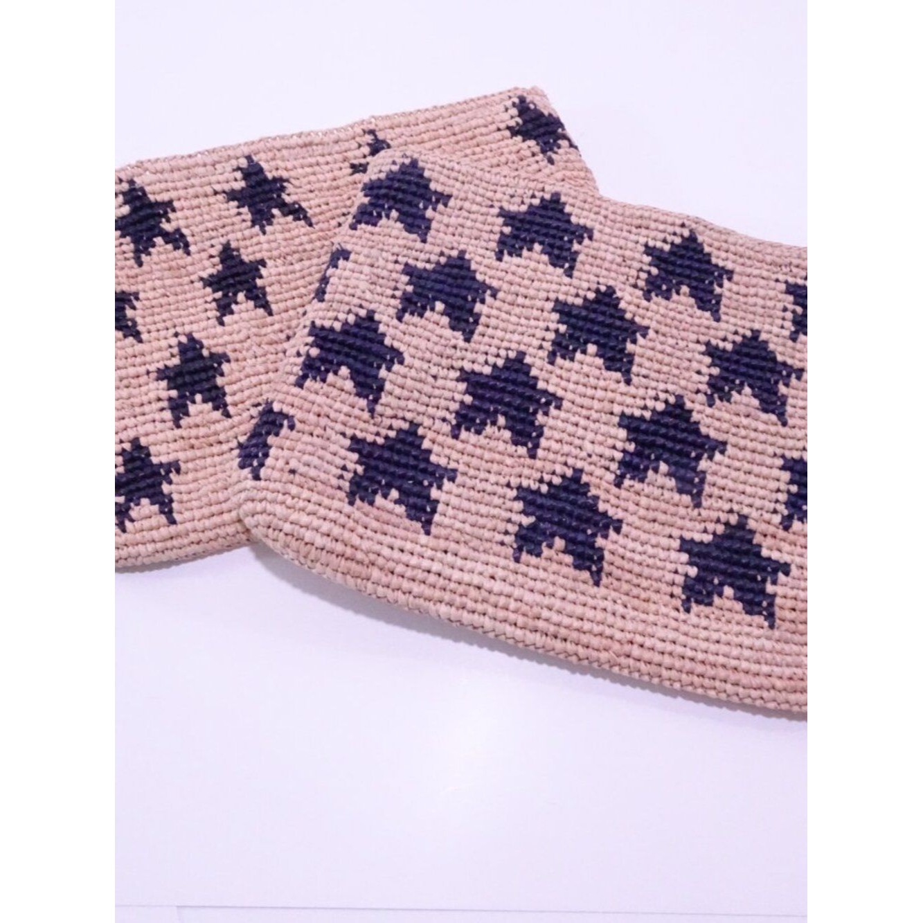 Mar Y Sol Women's Woven Raffia Estrella Clutch Bag Nwt 145 Navy Beige No Tassel — image 4 of 6